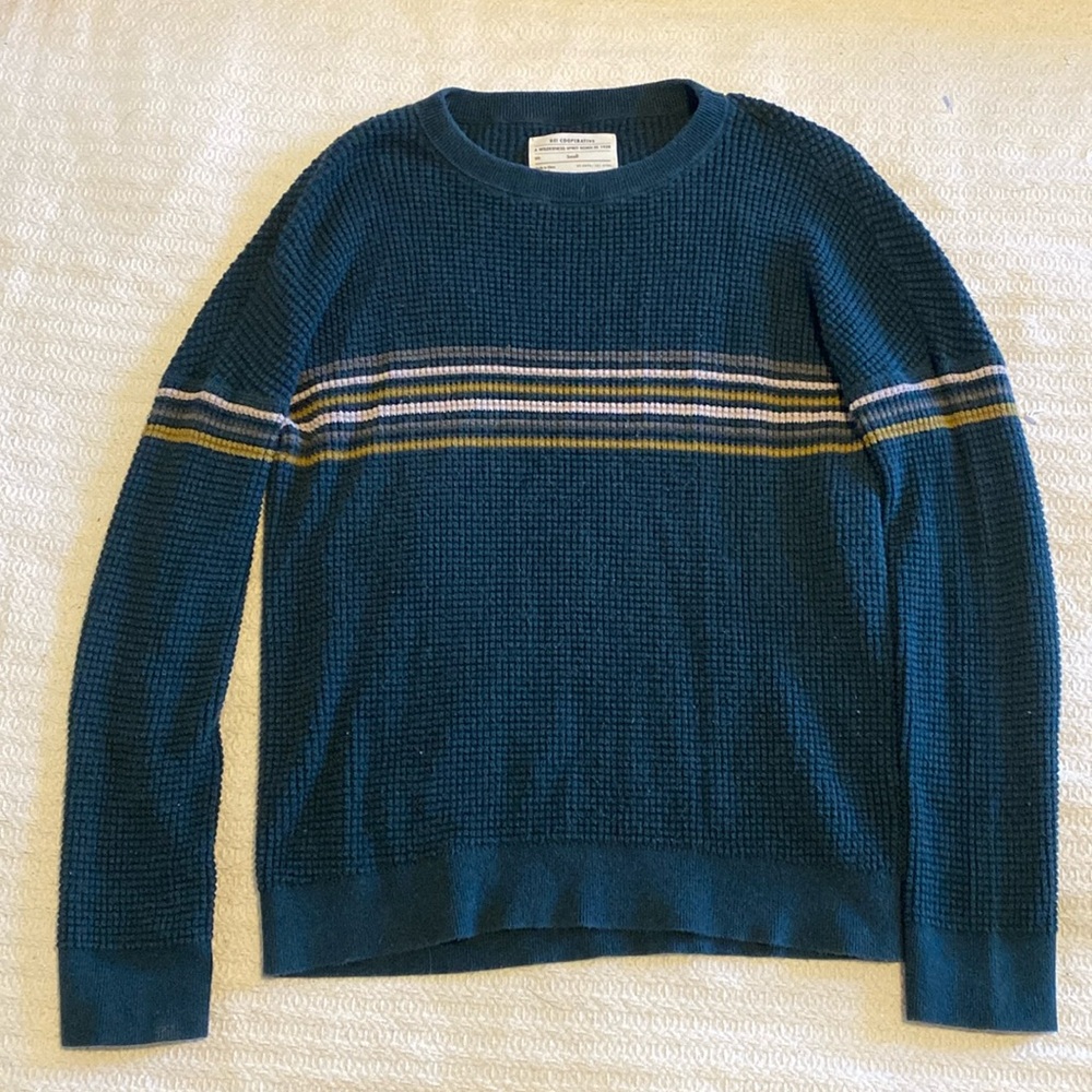 REI Teal Crew Neck Sweater with Stripes